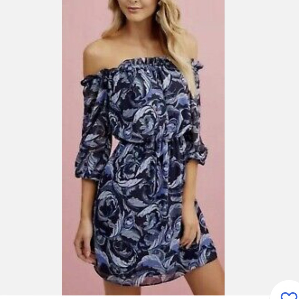 Kookai size 36 off the shoulder strapless jardin navy dress - Picture 7 of 7